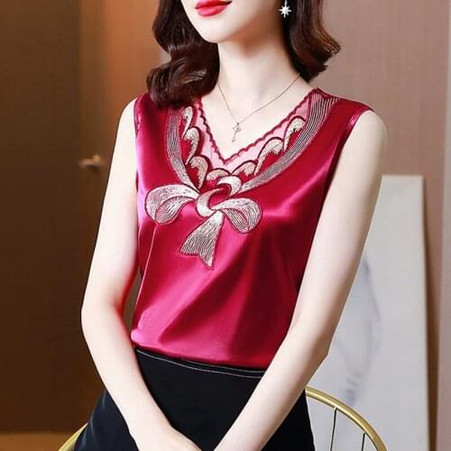 M-4XL Womens Vest shirt Summer Plus size Tank Camisole Tops Patchwork Sleeveless Satin Lace Camis