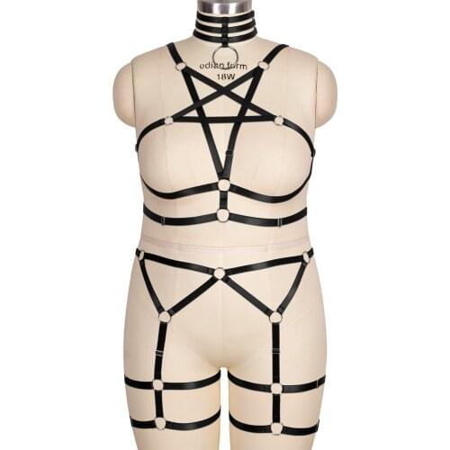 Pentagram Tops Collar Accessories Plus Size Busty Womens Underwear Bondage Full Body Harness Cage Bra Goth Exotic Costume