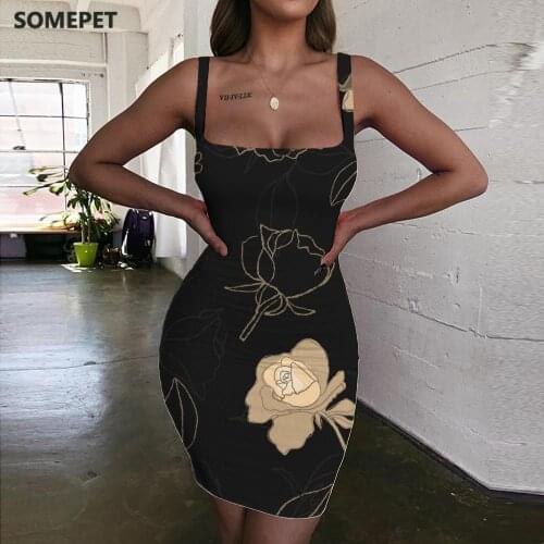SOMEPET Flowers Dresses Women Painting Vestido Sexy Graphics Sundress Harajuku Ladies Dresses Womens Clothing Plus Size Beach