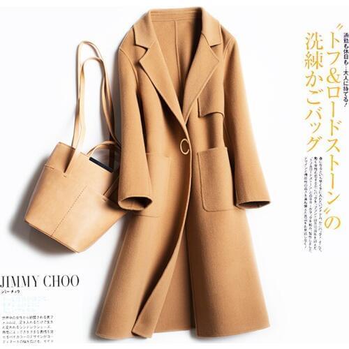 Women 100% Wool Coat 2018 New Fashion High Quality Designer Autumn Winter Medium Length Korean Slim Waist Woolen Outerwear