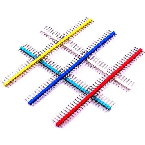 10pcs/lot 2.54mm Black + White + Red + Yellow + Blue Single Row Male 1X40 Pin Header Strip Gold-plated ROHS