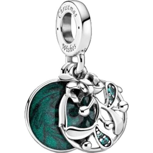 2020 Winter New Christmas Jewelry Fit Original Pandora Bracelet 925 Sterling Silver Beads Christmas Mistletoe Dangle Charm