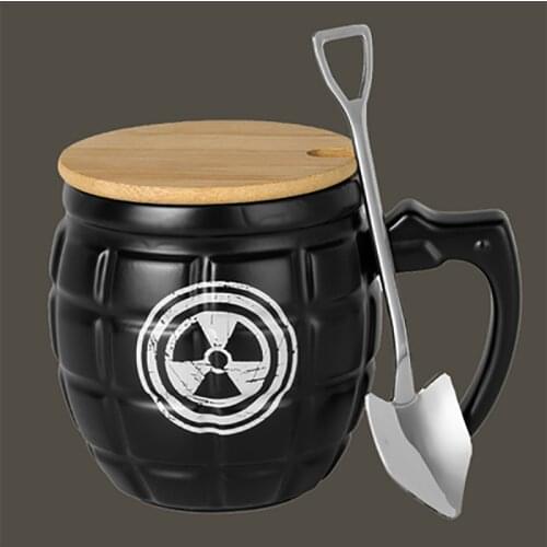 500 ML Creative Modern Bomb Shape Coffee Mug Ceramic Beer Cup Cartoon Coffee Cup Halloween Bar Gift With Lid And Spoon