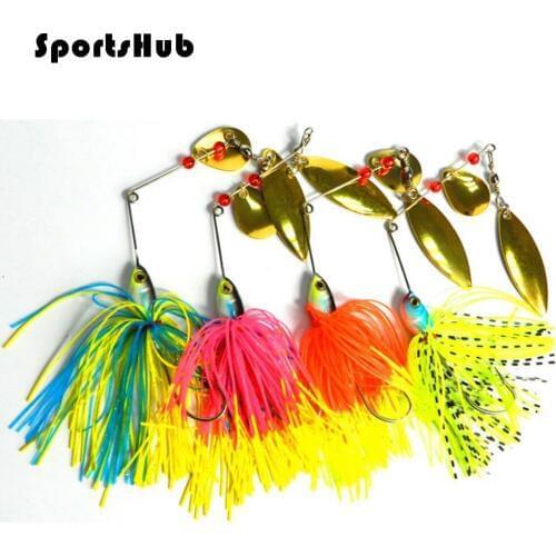 SPORTSHUB 2PCS 19.5G Bionic Rotating Spinner Baits Fishing Lures With Metal Paillette/Beards Fake Artificial Baits NR0032