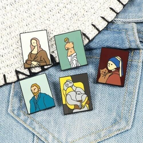 Oil Painting Enamel Pins Van Gogh Picasso Mona Lisa Venus Artistic Brooches Art Badge For Women Men Shirt Lapel Pin Jewelry Gift