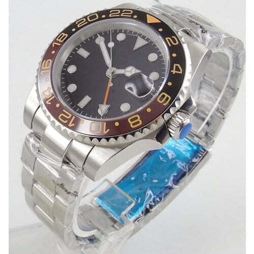 40mm Rotating Black Red Ceramic Bezel Black Sterile Dial Date GMT Sapphire Luxury Luminous Automatic Movement mens Watch