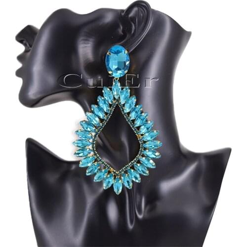 CuiEr 4.7" Gorgeous Diamond Pendant Earrings Jewelry crystal transparent Rhinestone pendant drag queen Peggy