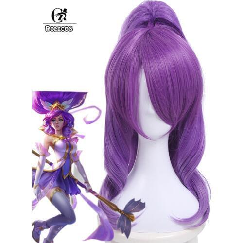 ROLECOS LOL Janna Cosplay Headwear Star Guardian Janna Cosplay Hair Magical Girl Game Cos Long Purple Synthetic Hair 50-55cm