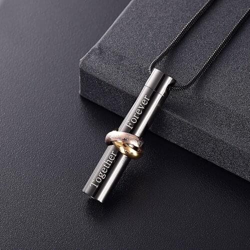 IJD9944" In Loving Memory" Charm with "Together Forever" Cylinder Cremation Urn Necklace Hold Memorial Ashes,Free Fill Kit