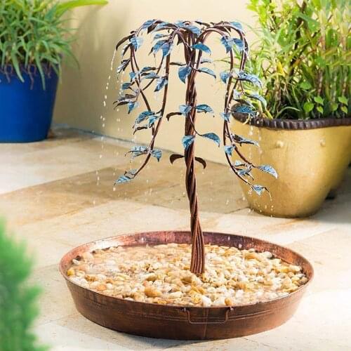 Tree of Life Fountain Artificial Simulation Willow Waterfall Fountain Crafts Wrought Iron Fountain Tree Tray Water Pump Ornament