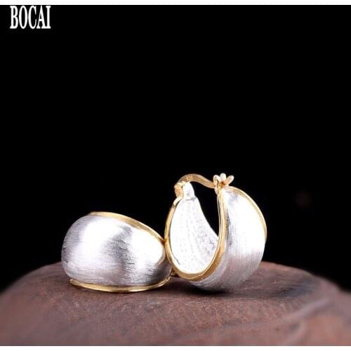 New 100% S925 silver jewelry Thai silver Chiang Mai handmade ethnic style ladies brush ear clips 925 silver womens earrings