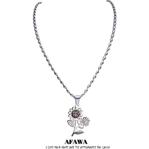 Sunflower Stainless Steel Crystal Statement Necklace Women/Men Silver Color Necklaces Pendants Jewelry acier inoxydable N4893S01