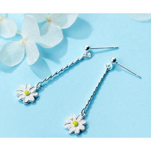 MloveAcc Authentic 925 Sterling Silver Stackable Daisy Floral Drop Earrings Flower Women Earring Party Jewelry Gift