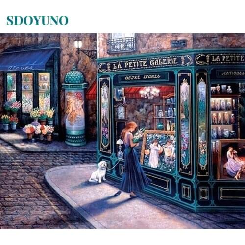 SDOYUNO 60x75cm Oil Painting By Numbers DIY Paint By Numbers On Canvas City Scenery Frameless Digital Painting Draw Number