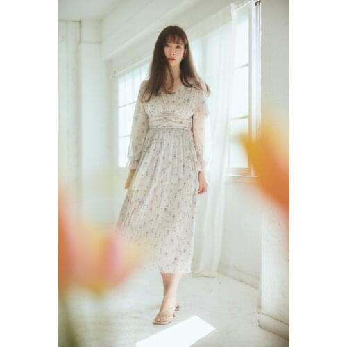 New Japanese fresh and gentle pleated floral dress in spring and summer 2021