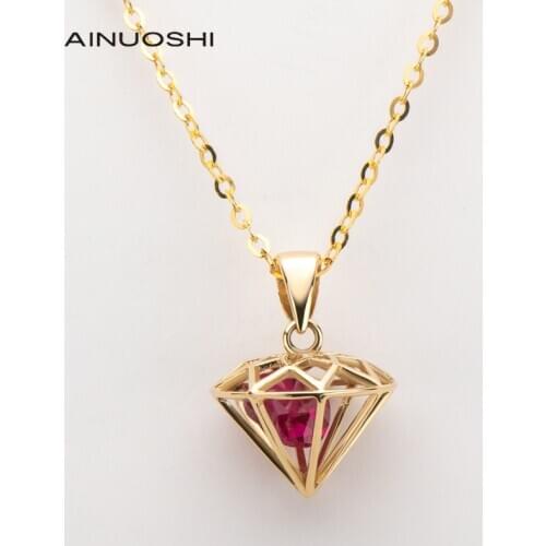 AINUOSHI 18K Yellow Gold Diamond Shaped Embedded Corundum Personality Cone Pendant Necklace For Women Charm Jewelry Gifts 18