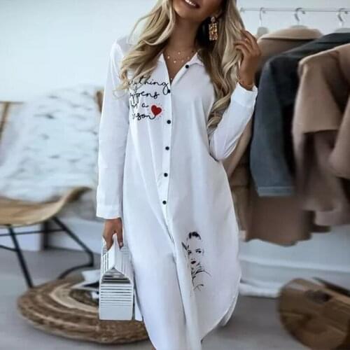 ZANZEA 2021 Stylish Shirt Dress Womens Printed Sundress Spring Long Sleeve Midi Vestidos Female Lapel Button Robe Plus Size 5XL