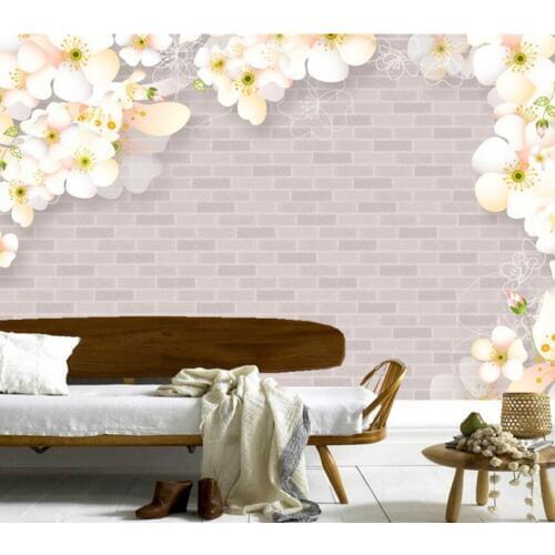Custom 3D murals,Elegant Cherry Blossom brick pattern papel de parede,hotel living room sofa TV wall bedroom wallpaper