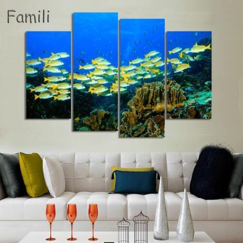 5 Pcs/Set Paint on canvas Underwater world sea world poster home decoration cloth fabric wall poster print Silk Fabric Print