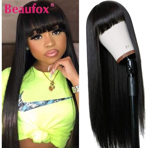 Straight Human Hair Wigs With Bangs Malaysian Human Hair Wigs For Women Remy Glueless Full Machine Made Wig Fringe Bangs Beaufox
