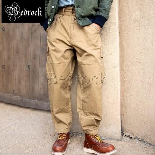 RT 9oz twill Army pants Army Mountaineering Overalls Mens Loose wide leg high waist cargo pants tapered tie feet Trousers