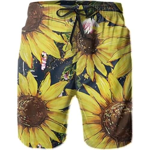 Mens Swim Trunks Draw Sunflowers Swimming Shorts Board Shorts Elastic Waist Running Summer Beach Shorts Outfit Pants