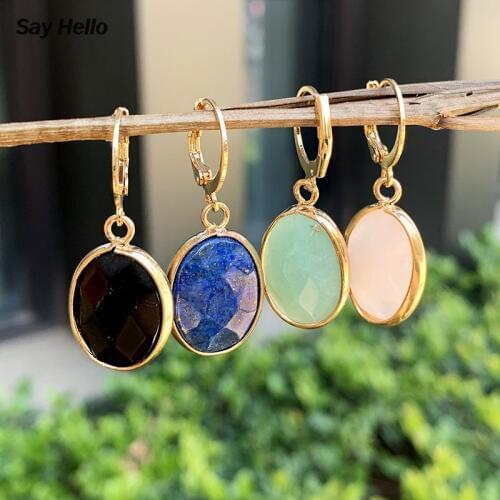 SAY HELLO Ethnic Bohemian Crystals Beads Water-drop Dangle Earrings for Women Oval Hoop Earrings Female Jewelry K2507-11