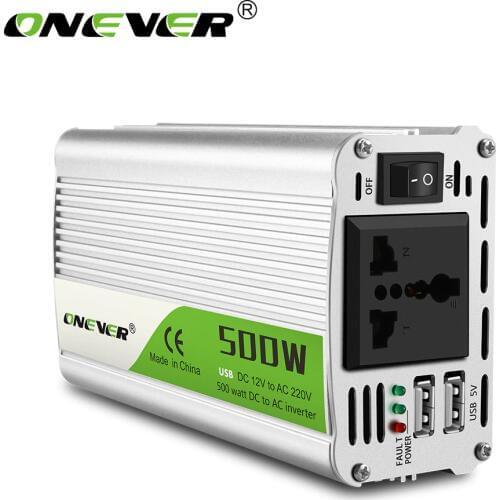 Onever 500W Inverter 12 V 220 V Voltage Transformer DC To AC 12V To 220V Power Converter with Dual USB Car Charger Adapter