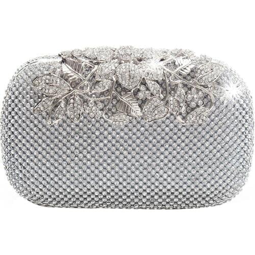 Unique Clasp Silver Diamante Crystal Diamond Evening bag Clutch Purse Party Bridal Prom