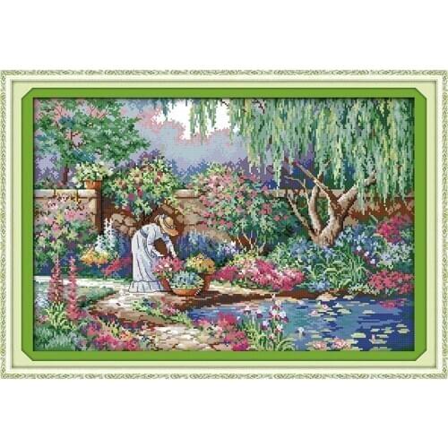 Everlasting Love Christmas Garden Girl Ecological Cotton Chinese Cross Stitch 11CT 14CT Printed DIY Gift Christmas Decorations