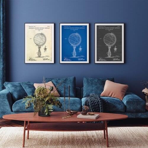 Map Of The World Vintage Old Patent Canvas Globe Paintings For Living Room Prints and Posters Wall Art Picture Study Home Decor