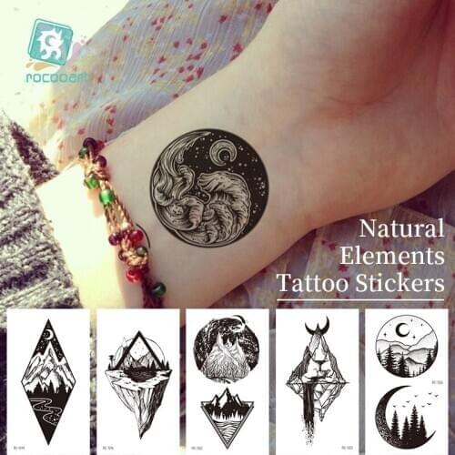 Waterproof Temporary Tattoo Sticker Natural Elements Dark Series Black Small Size Hand Arm Tatto Fake Tatoo For Men Women