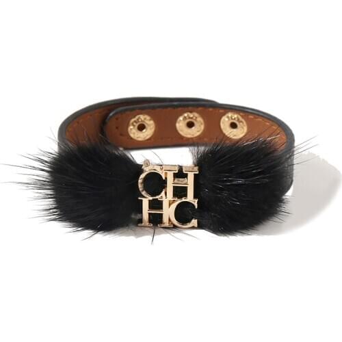 High Quality Cute Plush Design Single Circle PU Leather Rose Gold 316L Steel CH Letter Charm Bracelet&Bangle For Women Jewelry