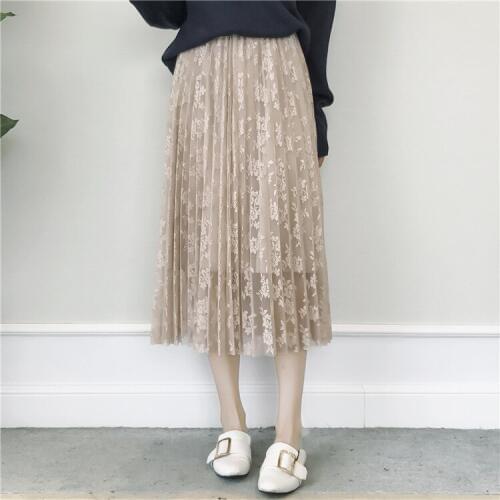 Womens Clothing 2018 New Summer Skirt High Waist Solid Lace Skirt Women Skirt