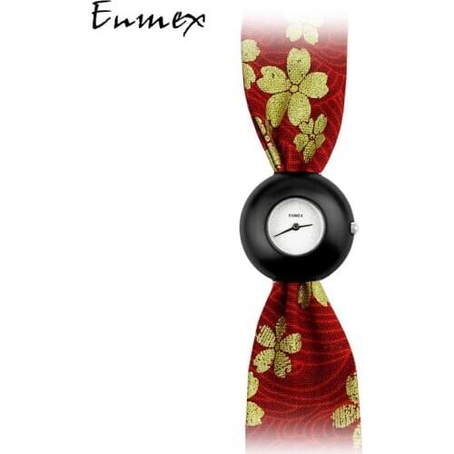 2020 Lady gift lucky red watch Enmex strappy cotton watch chinese style fashion vertical lines moonlight quartz wristwatch