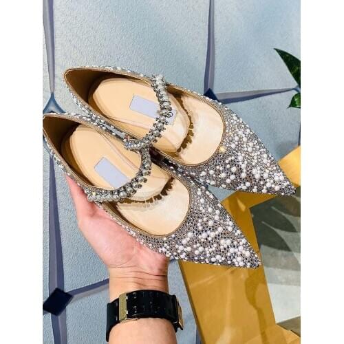 Koovan Womens Pumps 2020 Spring New Tip Rhinestone Pearl Silver Wedding Shoes Womens Shoes Heel Fairy Shoe