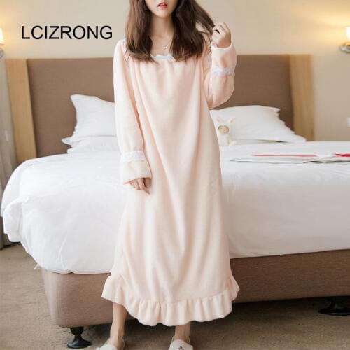 Spring Sweet Flannel Sleepwear Dress Women Long Sleeve Square Collar Lace Mid-Calf Dress Winter Warm Comfortable Girl Nightgown