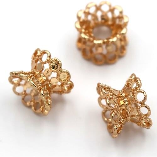 Dubai Gold Spacer Beads Filigree Flower Big Hole Connectors Findings DIY for African Indian Women Men Wedding Necklace Jewelry