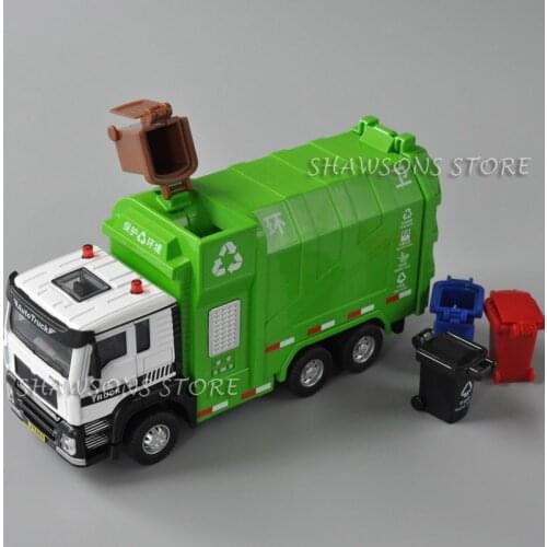 1:50 Diecast Model Garbage Truck Dumpcart Vehicle Miniature Replica Pull Back Toy With Sound & Lights