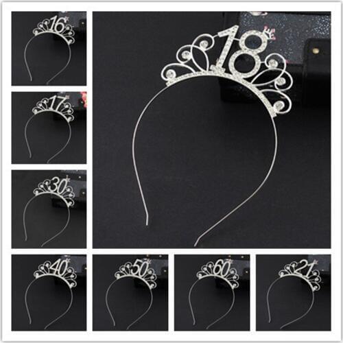 1pc Birthday Party Party Girl Rhinestone Headband 16th Birthday Crown Hair Accessories Girls Shower Gift 18th Birthday Hat Gift