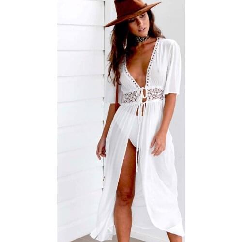 2020 Women Beach Cover up Ladies Bikini Dress Plus Size Hollow Out Cover Up Swimwear Beachwear Bathing Suit Swimsuit