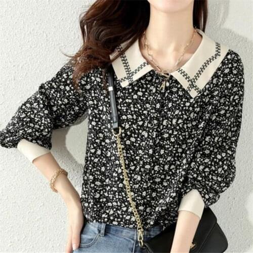 2021 Autumn Korean Fashion Floral Women Shirts Casual New Long Sleeve Chiffon Button Up Shirt Comfortable Turn Down Collar Tops