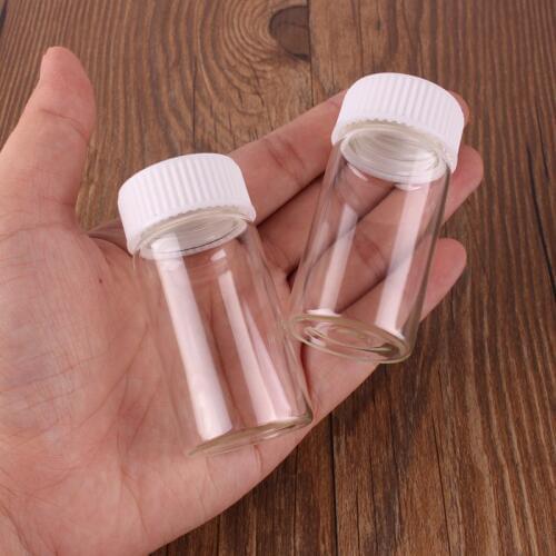 24pcs 30*60mm 25ml Transparent Glass perfume Spice Bottles with White Plastic Screw Cap Tiny Jar Vials DIY Craft