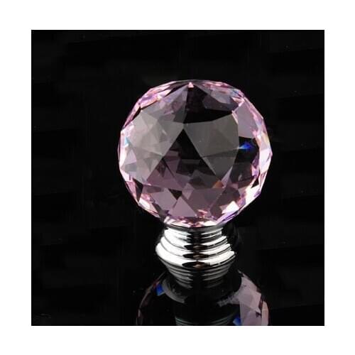 30PCS Luxury K9 Crystal Glass Chrome Cabinet Cupboard Door Knobs R6002 (Diameter: 30 mm, Color:Pink )