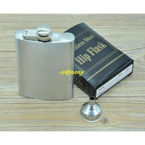 50pcs/lot Fast shipping Portable 7oz Stainless Steel Hip Flask Pocket Liquor bottle With funnel
