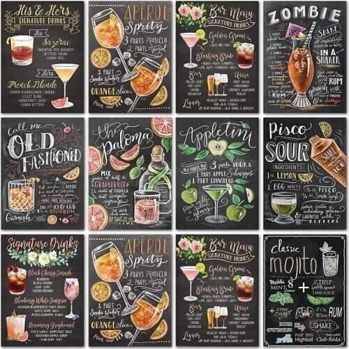 5D Diamond painting Blackboard text Drink bar menu decor Full Square Diamond embroidery Cross stitch Full Round Diamond mosaic