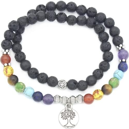 7 Chakras Beads Healing Bracelets Elastic Tree of Life disc charm Yoga Bracelet gift for her gift for his