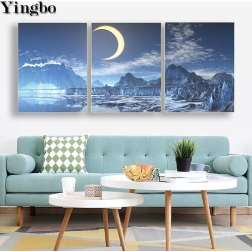 3 piece 5d Diy diamond painting Natural Landscape full diamond embroidery Moon Mountain rhinestone painting diamond mosaic icons