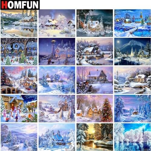 HOMFUN Diamond painting "Snow house landscape" Full Square/Round Drill Wall Decor Inlaid Resin Embroidery Craft Cross stitch