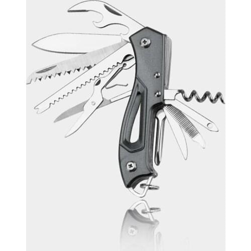 Free Shipping Swiss Army Knife Mirror Light 14-in-1 Tool Outdoor Camping EDC Tool Aluminum Handle Collapsible Knife P1-T1045